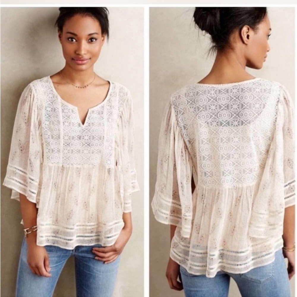 Anthropologie • 100% Silk Meadow Rue Aeris Peasant Blouse